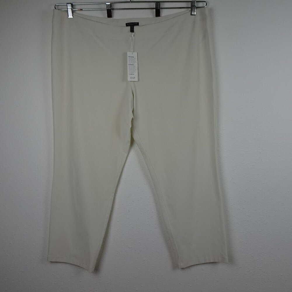 Eileen Fisher Slim Ankle Pants Women's Plus Size 3X Ivory Washable Stretch Crepe